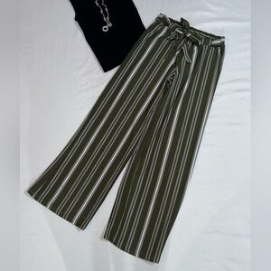 Hot Kiss Women's Olive and White Striped Capris